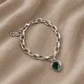 Vintage Silber Charm Armband aus grünem Kristallstein