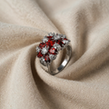 Roter Granat Cluster Silber Blütenring