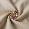 Ring mit Blättern aus Gold, verstellbar, farbiger Diamant