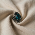 Vintage Silber Oval Blauer Zirkon Ring