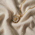 Stylische silberne Sonnenblume Zirkonia Halskette rund
